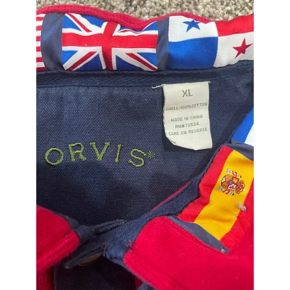 ORVIS Red Rugby Sweatshirt Men's Size XL International Flag Collar Patch Elbows - Picture 4 of 8